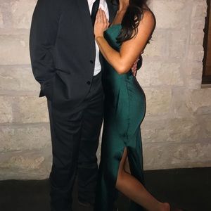 Beautiful green satin cowl neck dress with slit on the side